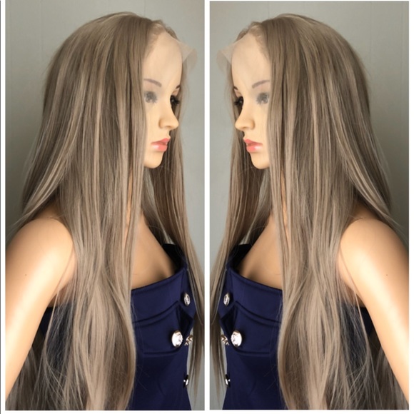 NWT 33” lace human hair Remy mix halo /dirty blonde blended straight long wig - Picture 2 of 15